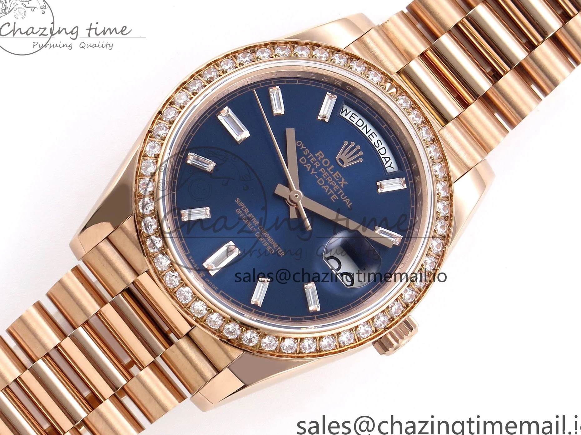 President Markers 228235 Edition Dial on Best Date Blue Bracelet Day VR2836 Diamonds Bezel QF Crystal 40 RG 1:1 0520